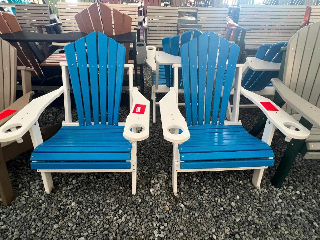 WHITE/BLUE POLY ADIRONDACK CHAIR