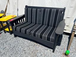 BLACK POLY LOVE SEAT W/CUSHIONS