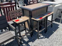 BLACK/BROWN POLY BAR SERVER SET W/2 STOOLS, 1 BAR CHAIR