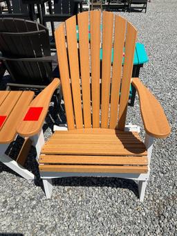 WHITE/BROWN POLY ADIRONDACK CHAIR SET OF 3; 1 END TABLE, 2 CHAIRS