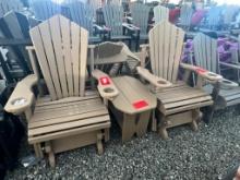 TAN POLY GLIDER CHAIR SET OF 3; 1 END TABLE, 2 CHAIRS