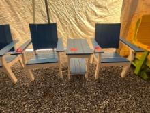 CREAM/BLUE POLY CHAIR SET OF 3; 1 END TABLE, 2 CHAIRS