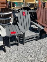 GREY POLY CHAIR W/END TABLE