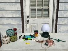 Coleman Battery Lamp, Candle Holders, Garden Hose