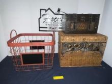 Wire Basket & Wicker Storage Boxes