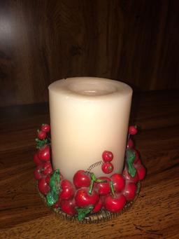 Candle with Cherry Motif Holder