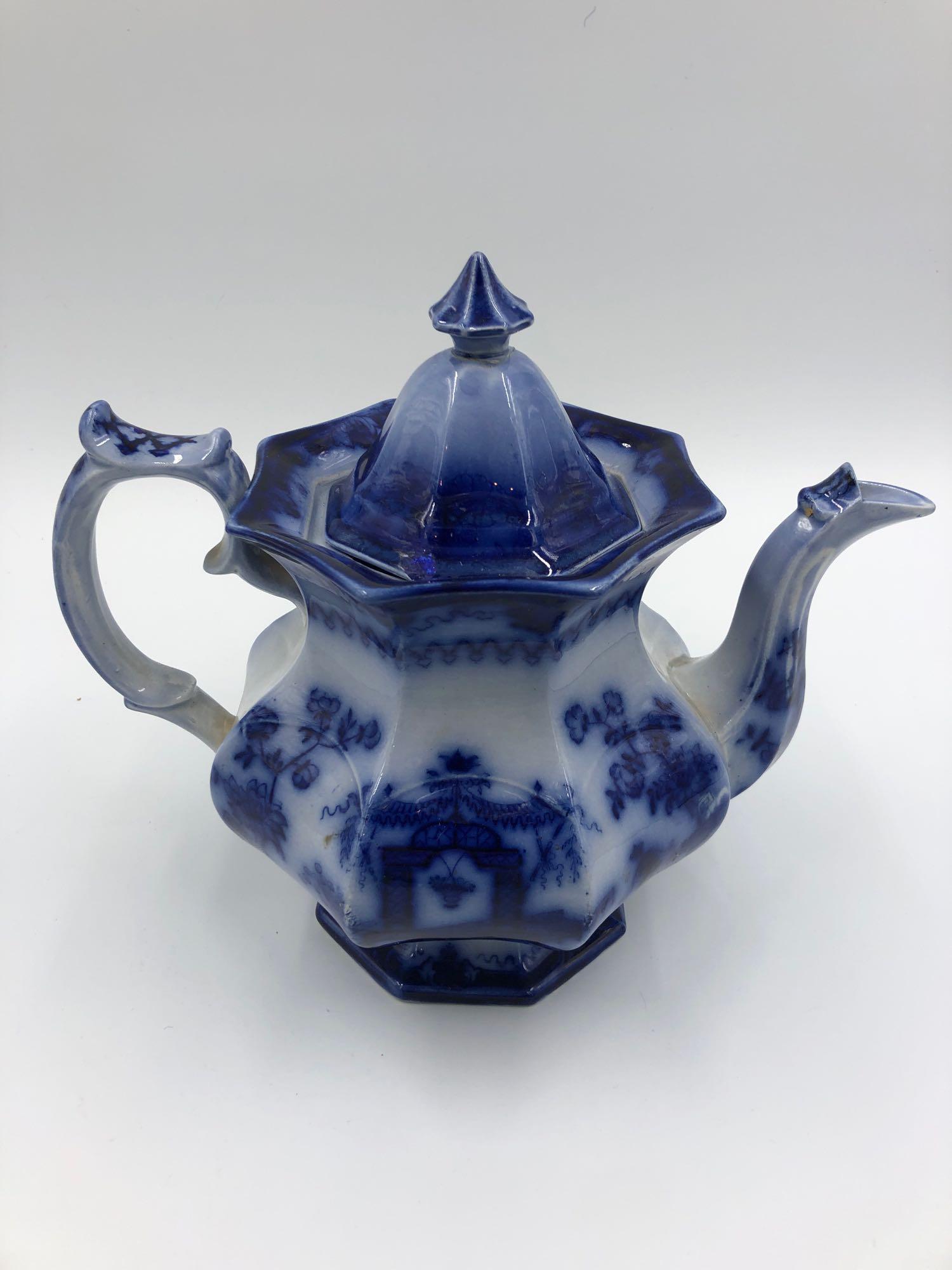 1800s Flow Blue Teapot Mayer