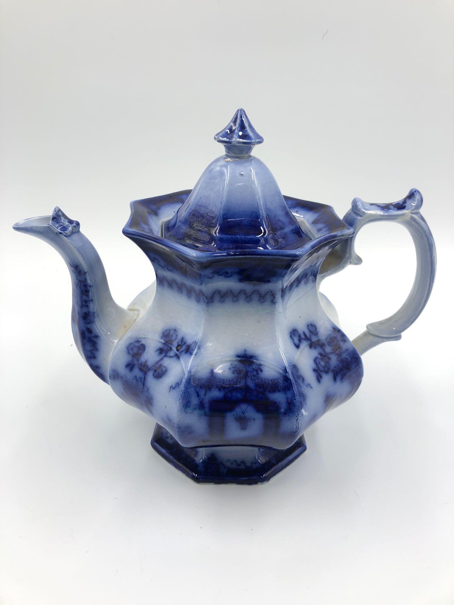 1800s Flow Blue Teapot Mayer