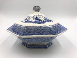 Blue Transfer Davenport China Serving Dish with Lid