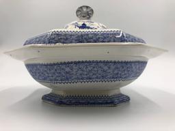 Blue Transfer Davenport China Serving Dish with Lid