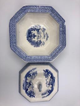 Blue Transfer Davenport China Serving Dish with Lid