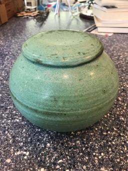 Signed Chris Luther Pottery container with lid
