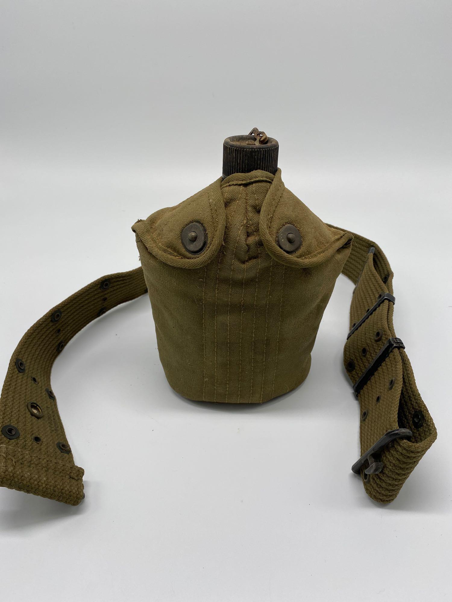 WW2 US Military Canteen, Cup & Belt 1944