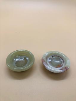 Jade/Silver salt Bowls. Set of 2.