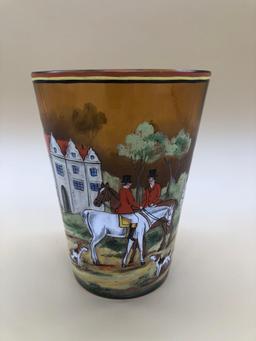 Slovakia Amber Glass with Painted Hunt Scene