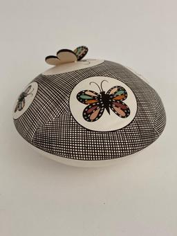 Beautiful Butterfly Acoma Pottery Seed Jar by Sharon Lewis