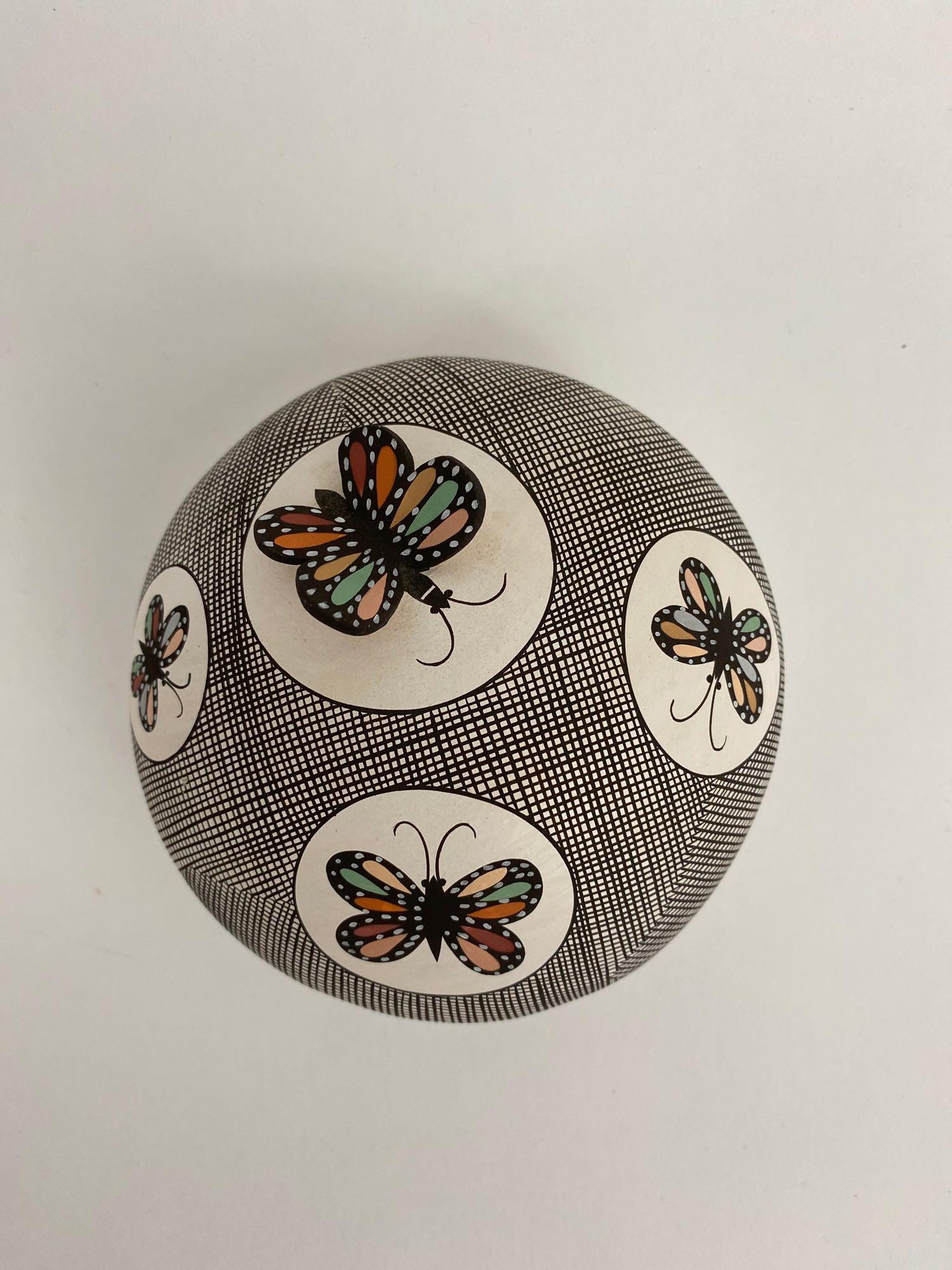 Beautiful Butterfly Acoma Pottery Seed Jar by Sharon Lewis