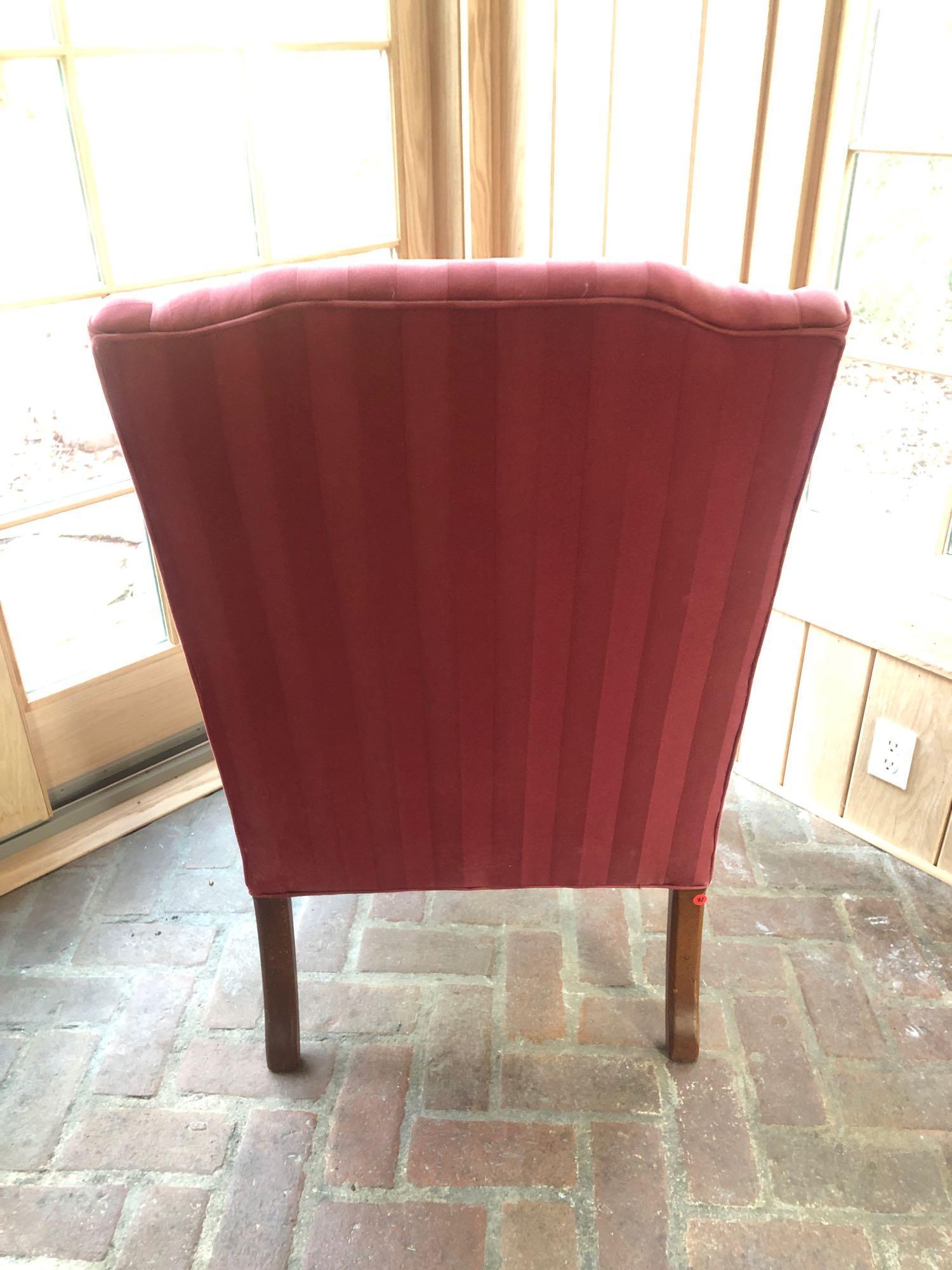 Red Upholstered Arm Chair W/ Foot Stool