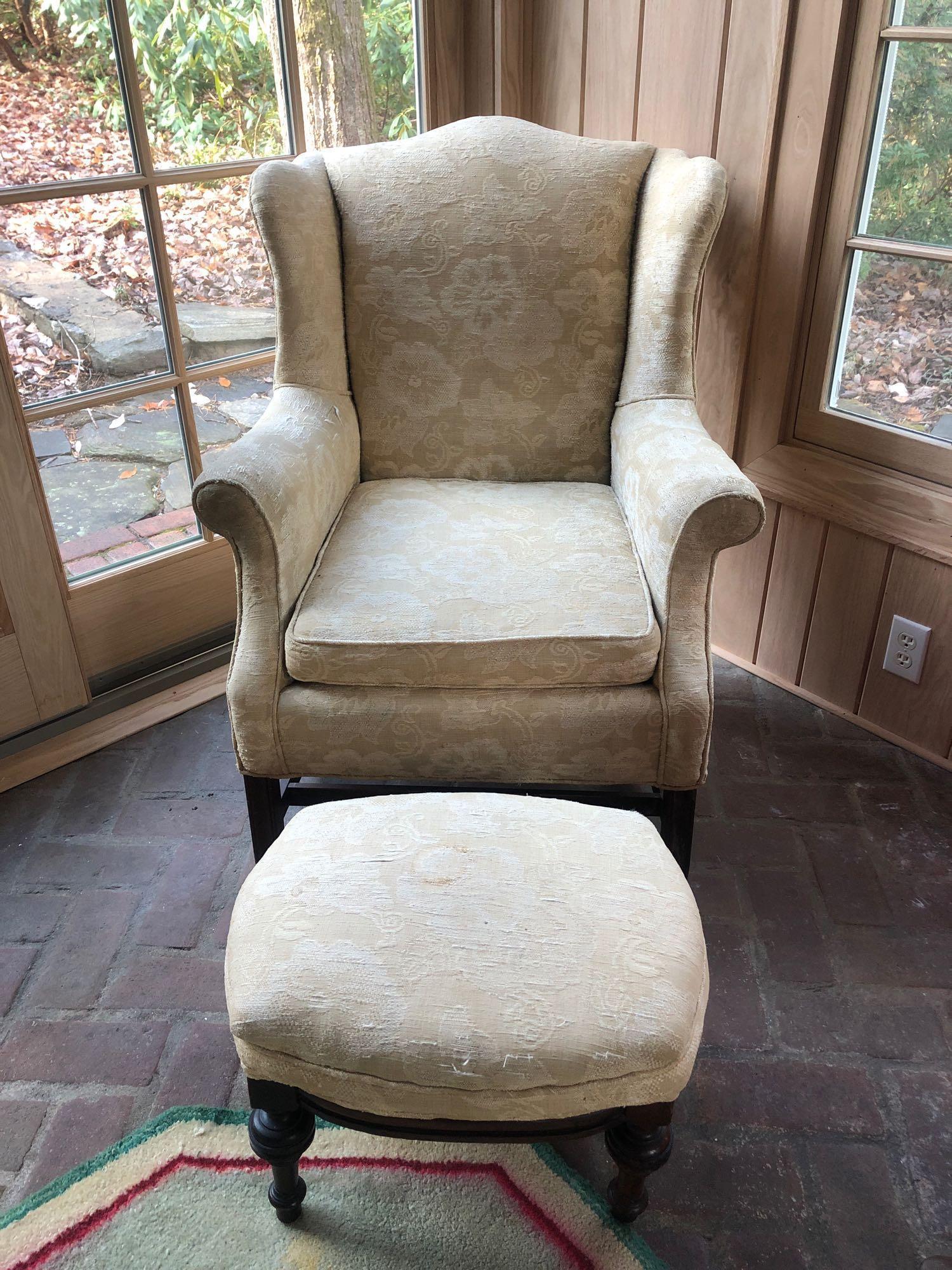 Creme White Arm Chair W/ Foot Stool