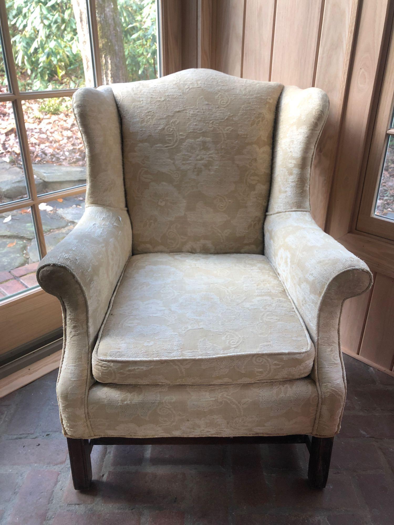 Creme White Arm Chair W/ Foot Stool