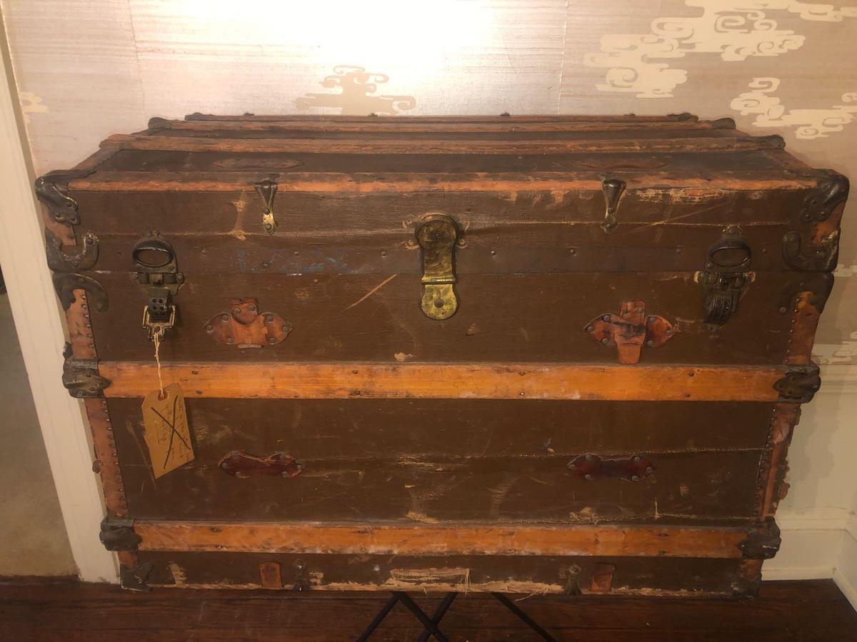 Antique Wood and Leather Chest