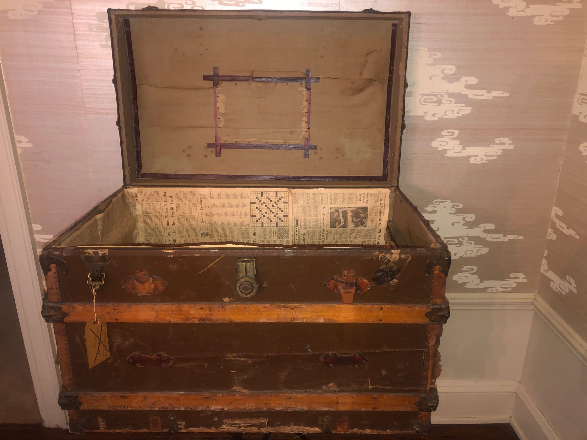 Antique Wood and Leather Chest