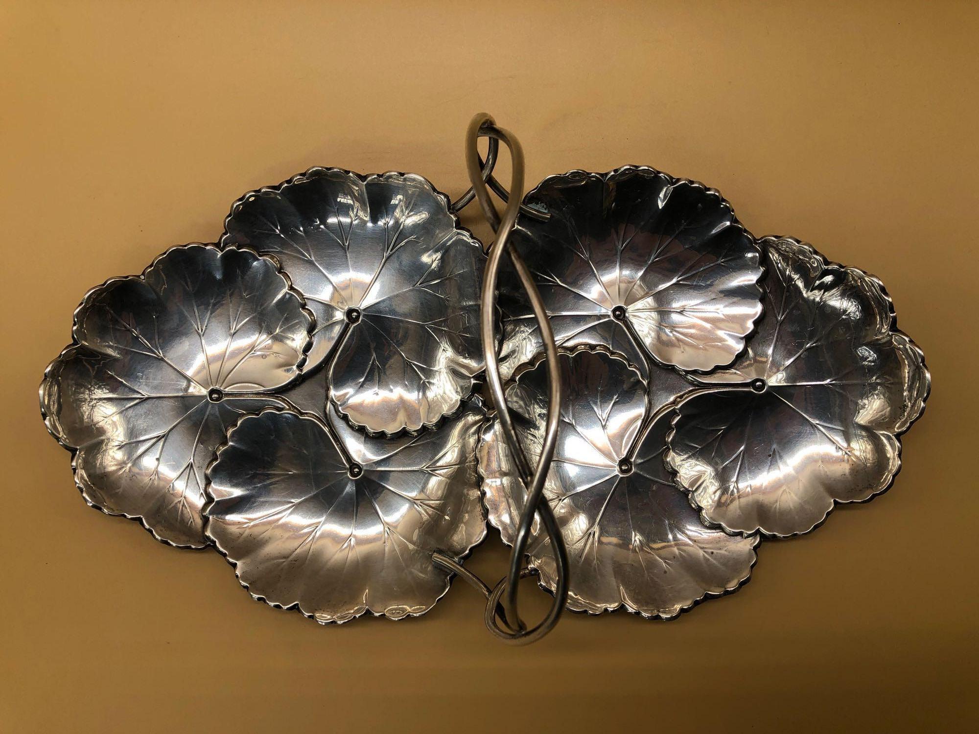 Reed & Barton Sterling Silver Repousse Double GrapeVine Leaf Serving Centerpiece