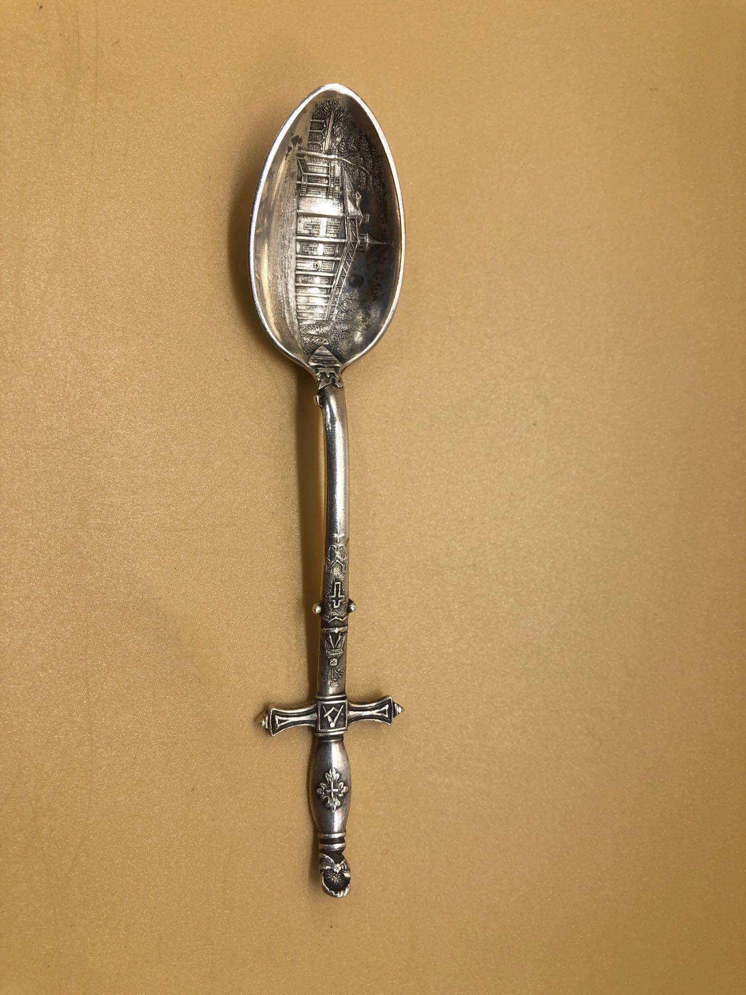 Sterling MT. Vernon Masonic Souvenir Spoon George Washington Sword