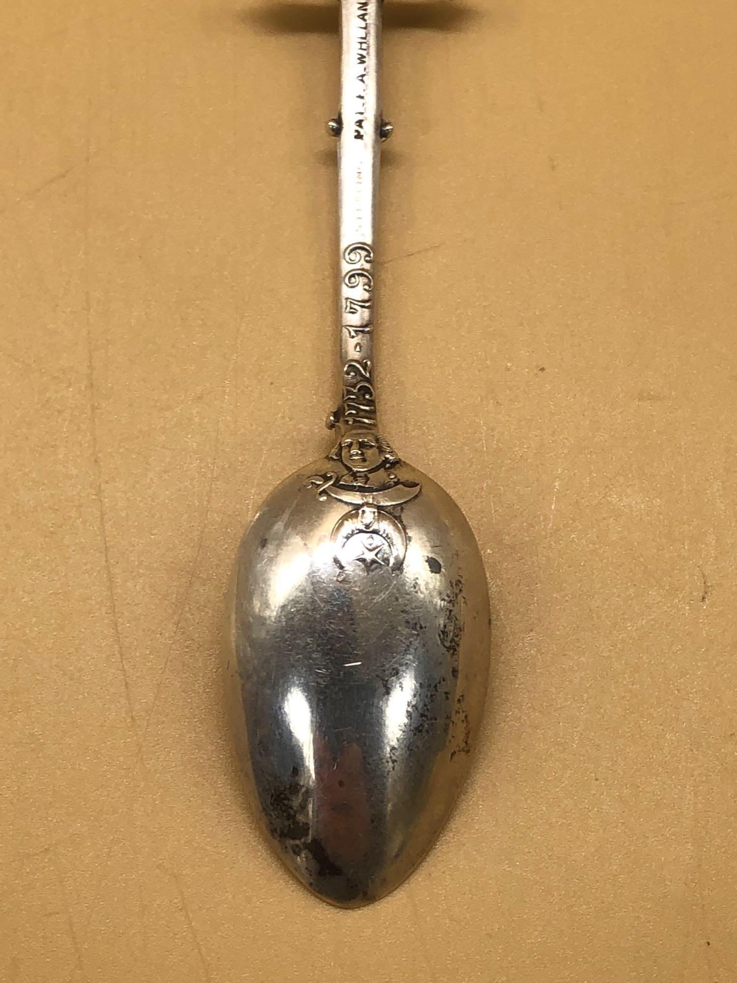 Sterling MT. Vernon Masonic Souvenir Spoon George Washington Sword