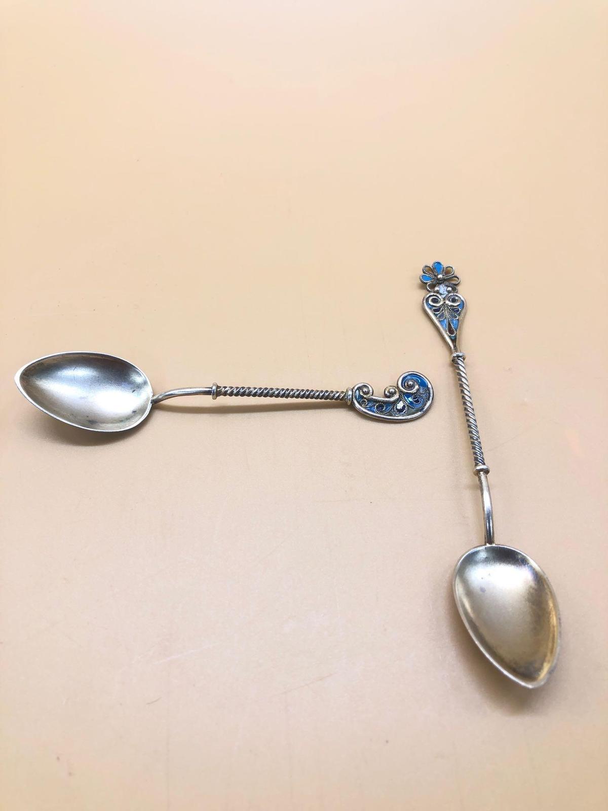 B & F co. Sterling Silver Spoons w/ Enameling Lot of 2