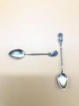 B & F co. Sterling Silver Spoons w/ Enameling Lot of 2