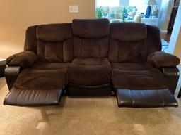 Leather & Cloth Dual Recliner Sofa