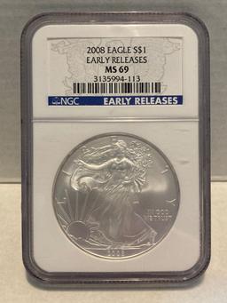 2008 Silver Eagle Early Release NGC - MS69