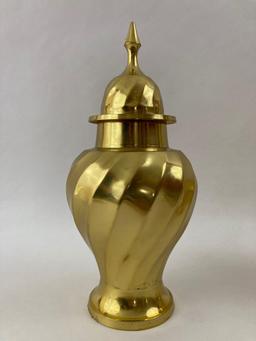 Pair of satin brass urns