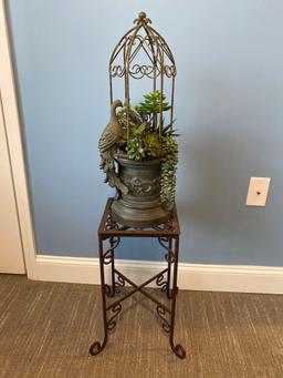 Faux metal bird planter and stand