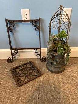 Faux metal bird planter and stand