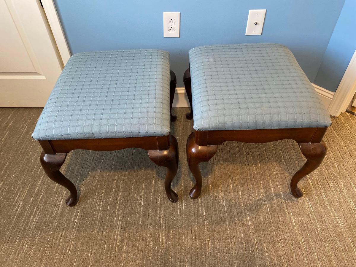 Pair blue top ottomans