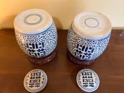 Pair of Asian Ginger Jars with Display Bases