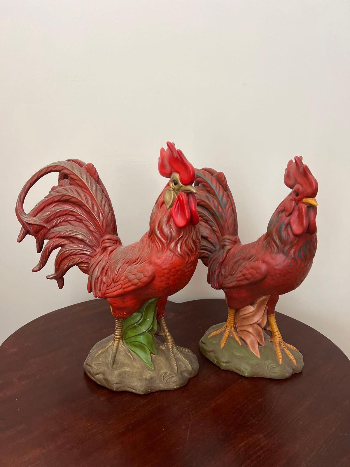 Pair of Farmhouse Ceramic Roosters