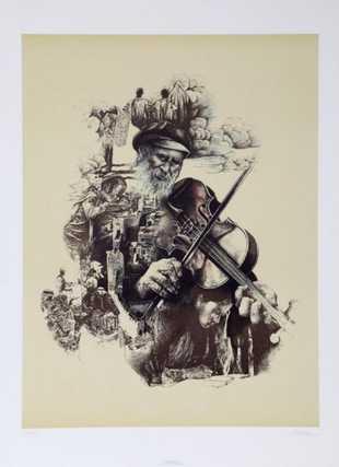 Ari Harpaz "Fiddler on the Roof" lithograph pencil S/N