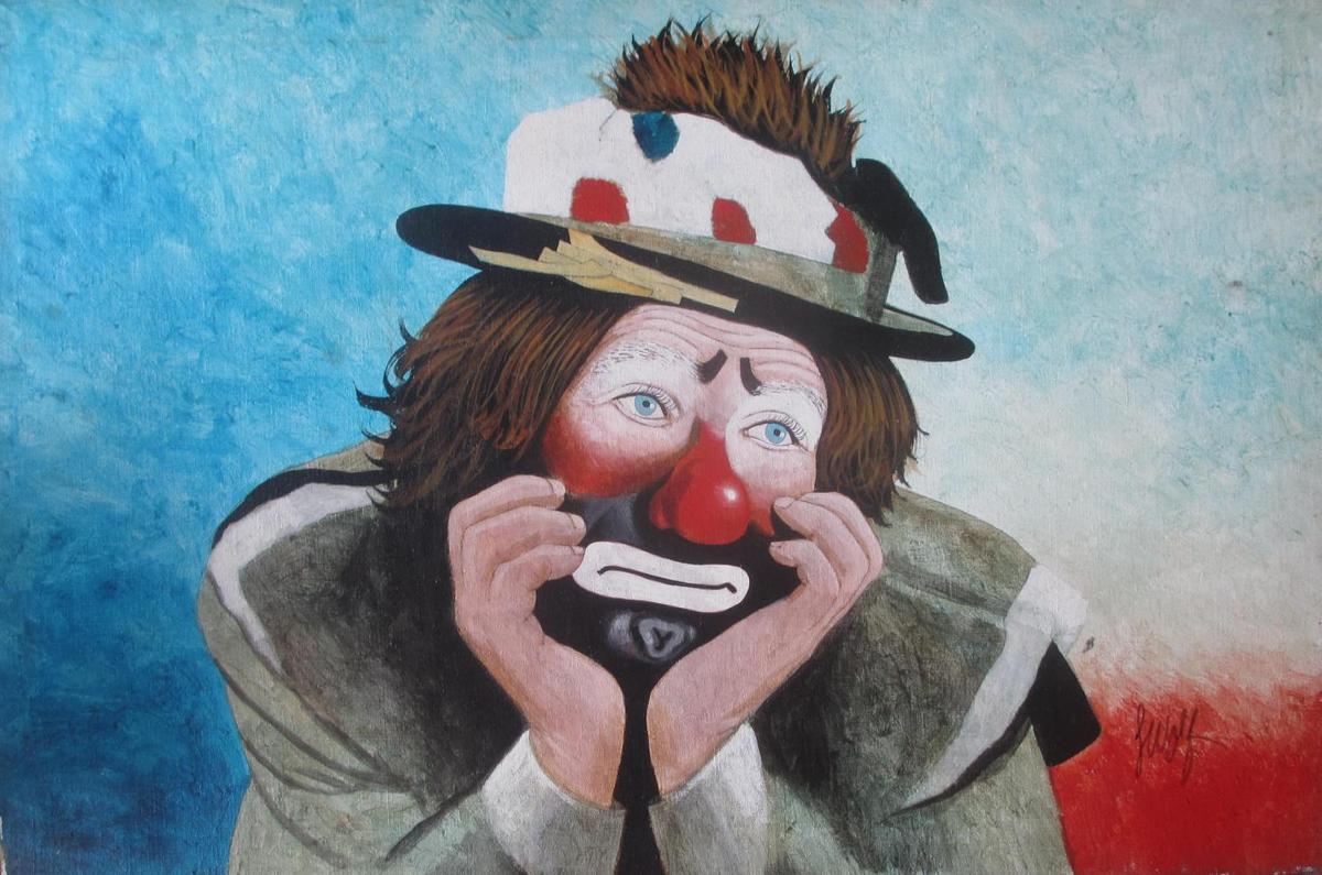 Leon Wolf, "Emmett Kelly I" oil on canvas signed 30x40