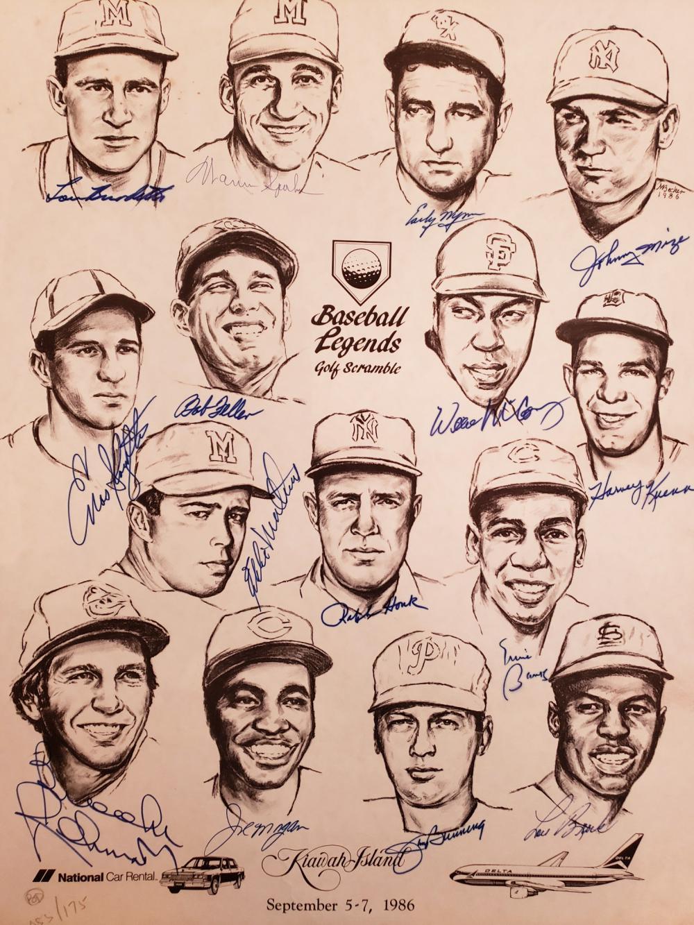 1986 Baseball Legends Golf Scramble 30" x 24" Signed