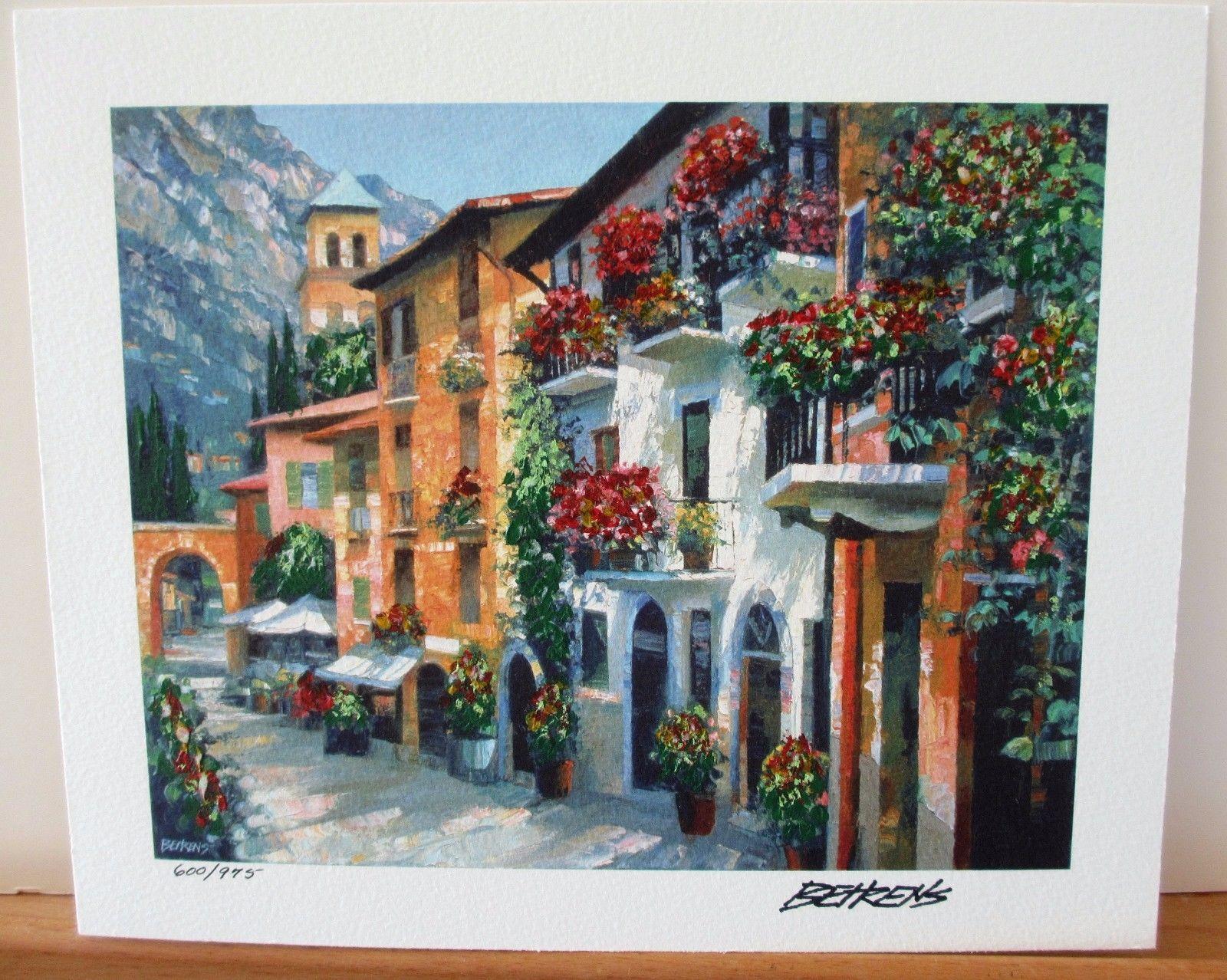 Howard Behrens "Village Hideaway" European apt balconies Hand Embell. S# Giclee