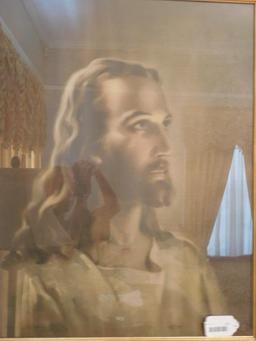 Large Vintage Picture of Jesus in Ornate Frame