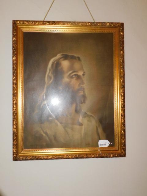 Large Vintage Picture of Jesus in Ornate Frame