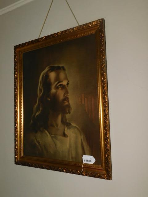 Large Vintage Picture of Jesus in Ornate Frame