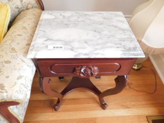 Vintage Mahogany Marble Top End Table