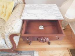 Vintage Mahogany Marble Top End Table