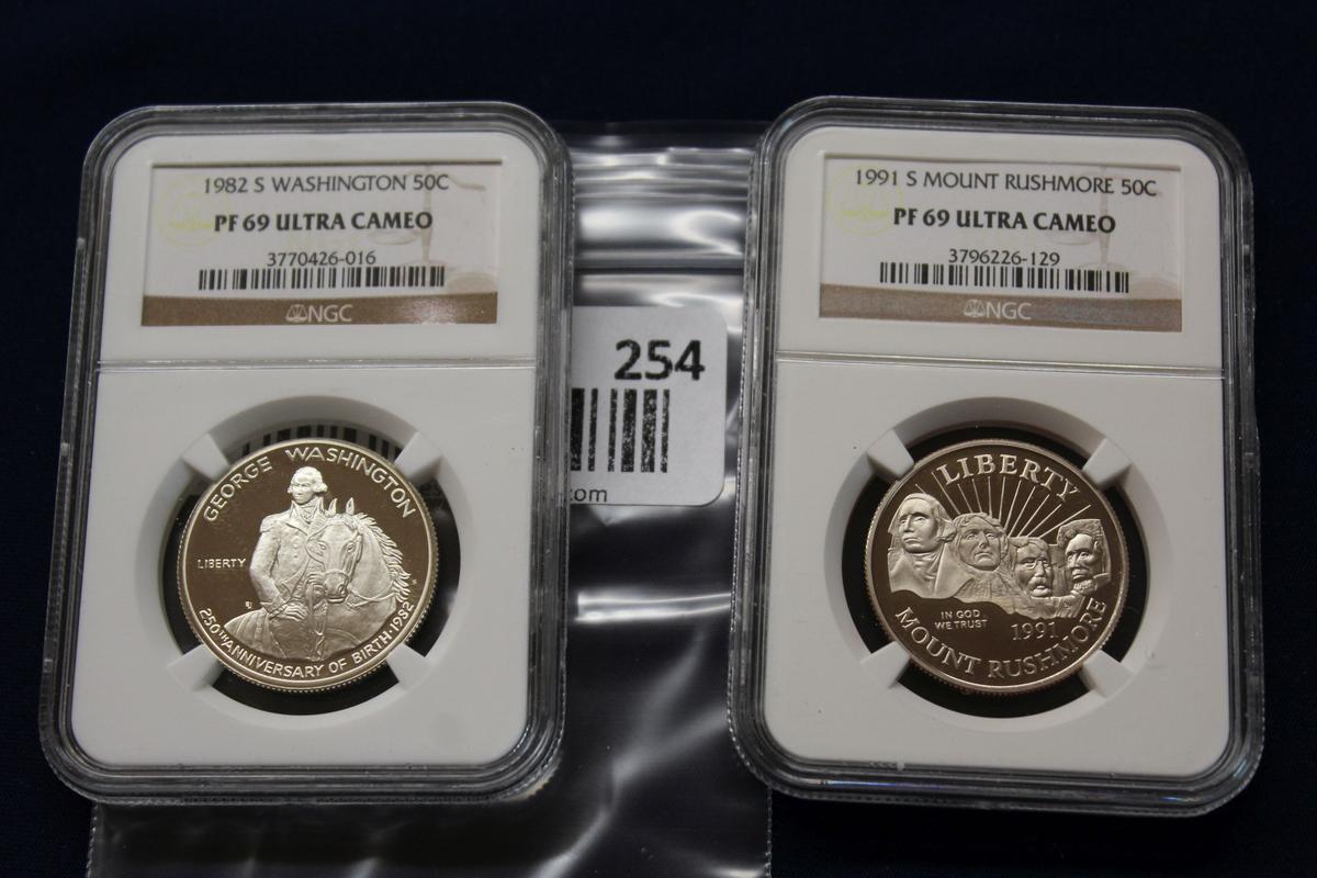 1991S Mount Rushmore 50C & 1982S Washington 50C