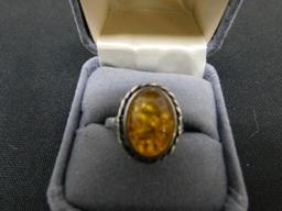 Amber Ring Set in Sterling Silver